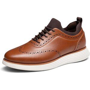 Men's Light Brown Leather Classic Business Formal Wingtip Dress Oxford Shoes